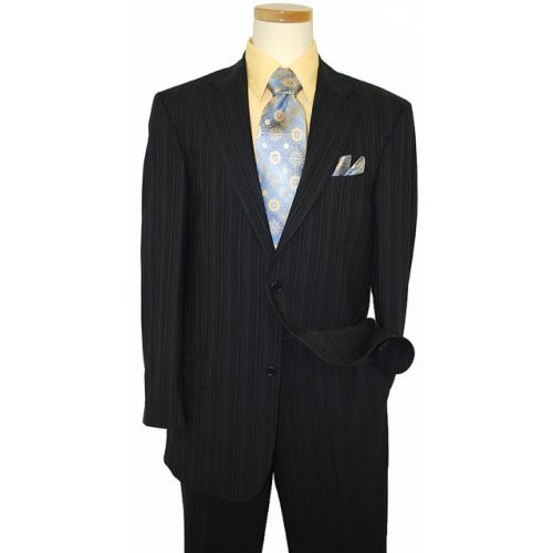 Zanetti Life By Zanetti Navy With Sky Blue / Butter  Pinstripes Super 120's Wool Suit LA39976